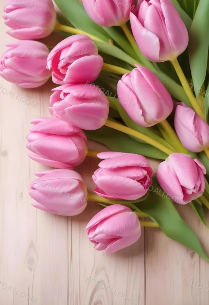 A Pink Tulip Flower With Green Stems In Front Of A Blank White Paper Sheet 91 A2d6