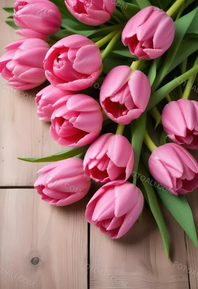A Pink Tulip Flower With Green Stems In Front Of A Blank White Paper Sheet 92 852c