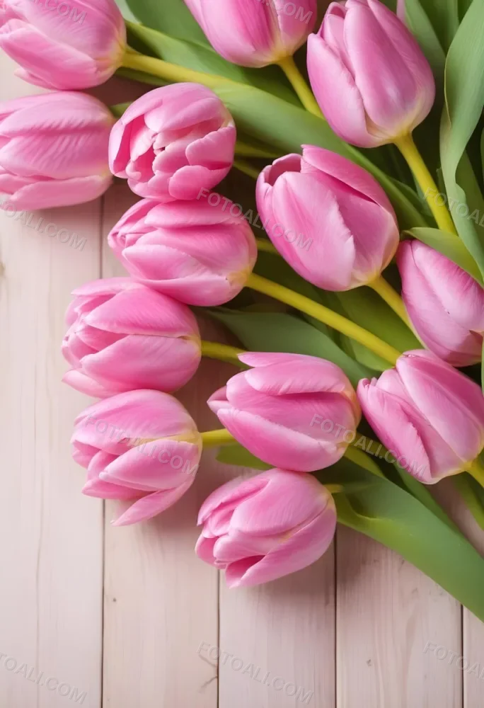 A Pink Tulip Flower With Green Stems In Front Of A Blank White Paper Sheet 95 Dcd1