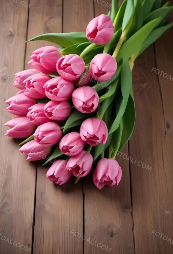 A Pink Tulip Flower With Green Stems In Front Of A Blank White Paper Sheet 97 41d0