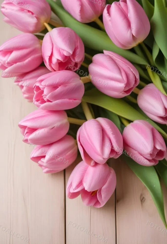A Pink Tulip Flower With Green Stems In Front Of A Blank White Paper Sheet 98 Dc74