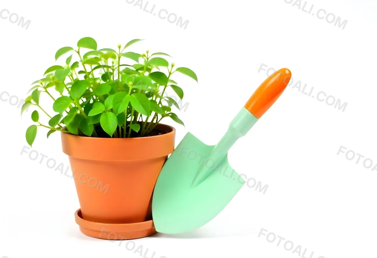 A Potted Green Plant With Large Leaves Against A White Background 3