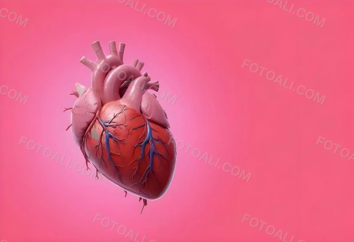 A Realistic Human Heart With Visible Veins And Arteries Detailed Texture Floating In The Air Vibrant Pink Background Dramatic Lighting Anatomical Accuracy Medical Illustration 18 5e1c