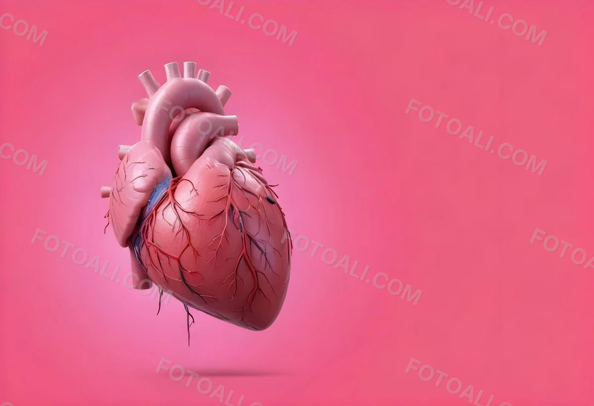 A Realistic Human Heart With Visible Veins And Arteries Detailed Texture Floating In The Air Vibrant Pink Background Dramatic Lighting Anatomical Accuracy Medical Illustration 21 Fa0b