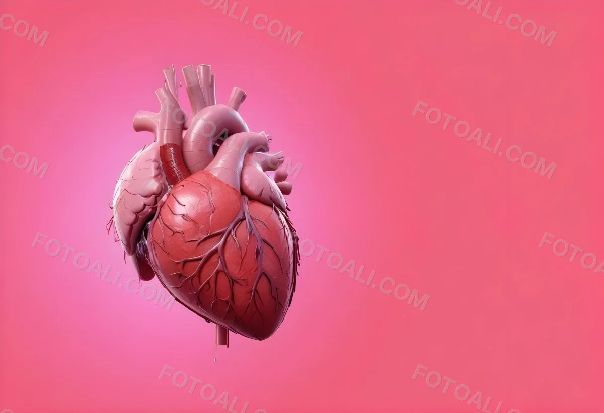 A Realistic Human Heart With Visible Veins And Arteries Detailed Texture Floating In The Air Vibrant Pink Background Dramatic Lighting Anatomical Accuracy Medical Illustration 28 7fba