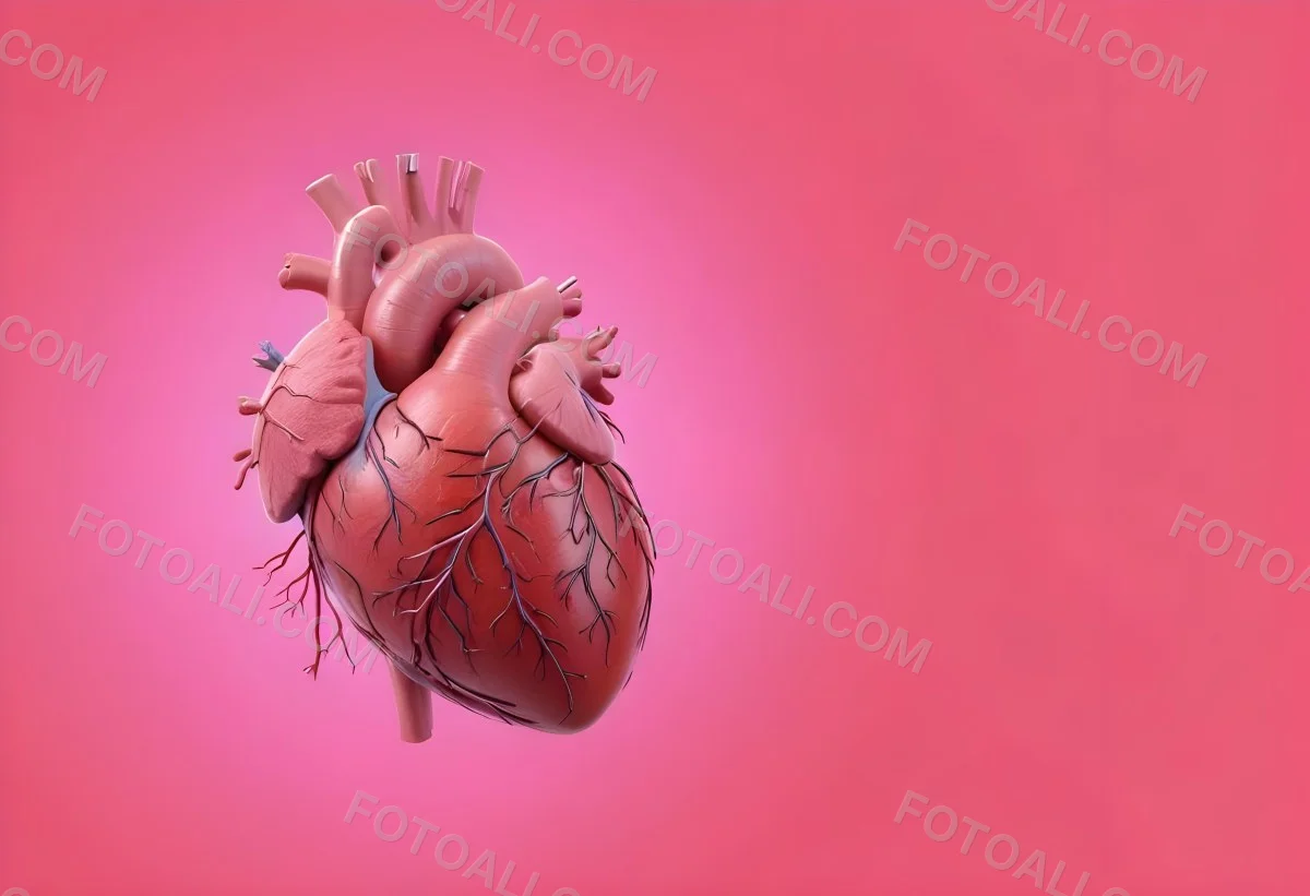 A Realistic Human Heart With Visible Veins And Arteries Detailed Texture Floating In The Air Vibrant Pink Background Dramatic Lighting Anatomical Accuracy Medical Illustration 34 2c5b