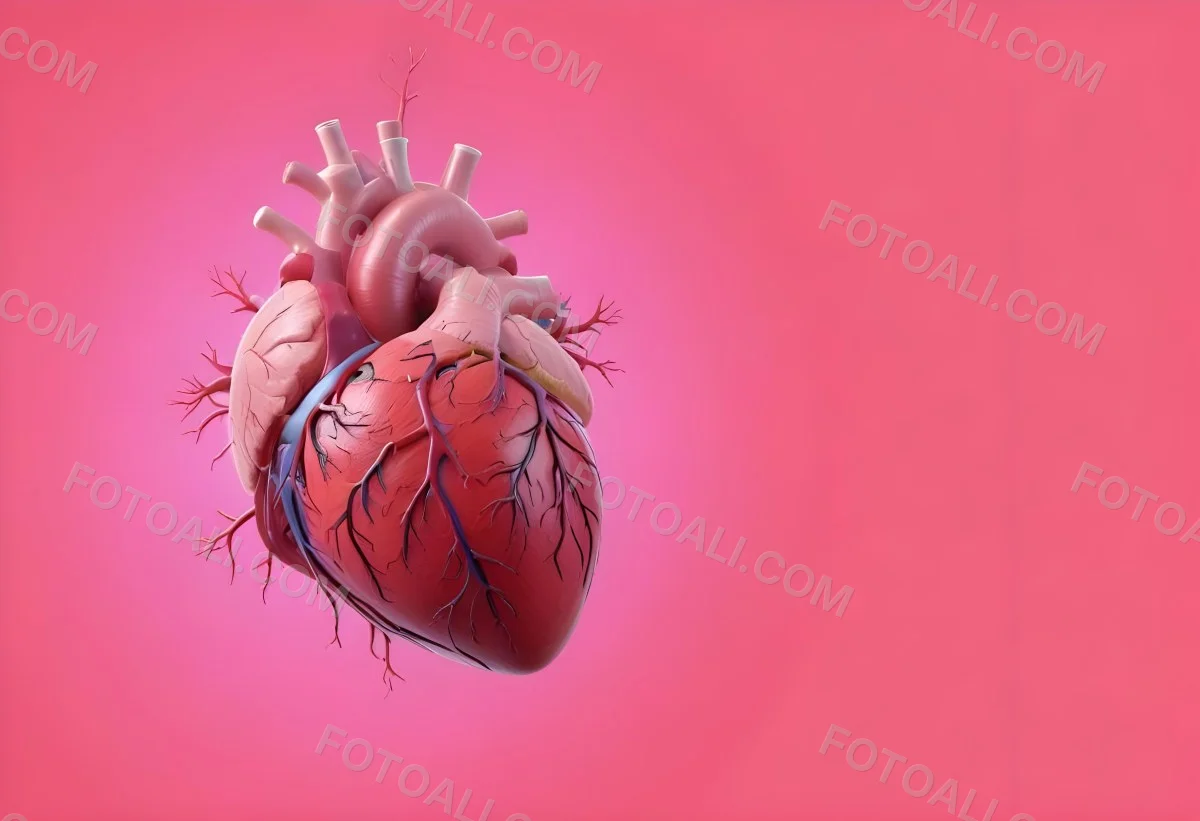 A Realistic Human Heart With Visible Veins And Arteries Detailed Texture Floating In The Air Vibrant Pink Background Dramatic Lighting Anatomical Accuracy Medical Illustration 40 6ab1