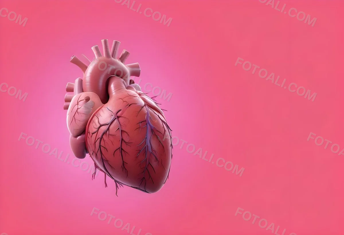 A Realistic Human Heart With Visible Veins And Arteries Detailed Texture Floating In The Air Vibrant Pink Background Dramatic Lighting Anatomical Accuracy Medical Illustration 41 87ba
