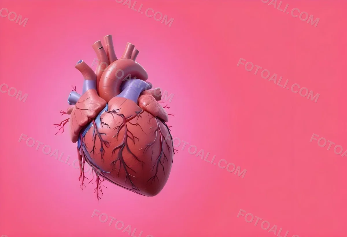 A Realistic Human Heart With Visible Veins And Arteries Detailed Texture Floating In The Air Vibrant Pink Background Dramatic Lighting Anatomical Accuracy Medical Illustration 43 08b3