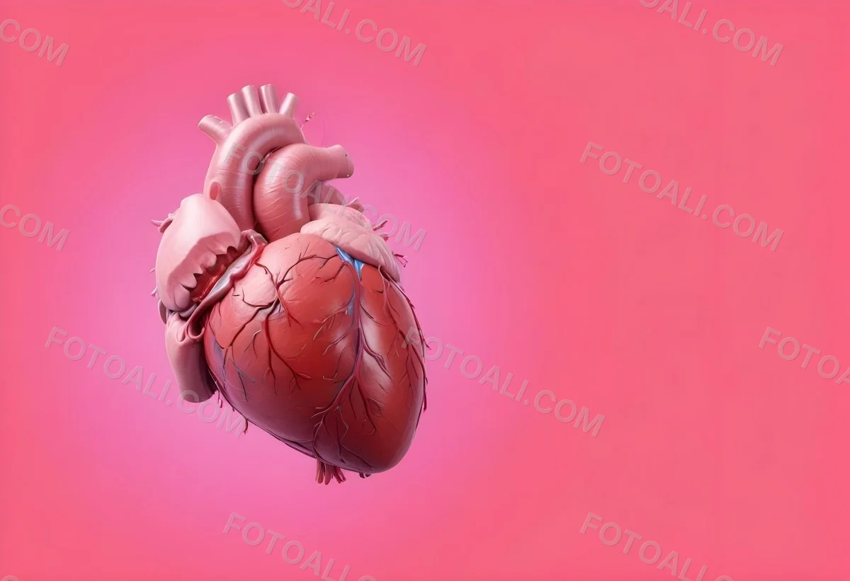 A Realistic Human Heart With Visible Veins And Arteries Detailed Texture Floating In The Air Vibrant Pink Background Dramatic Lighting Anatomical Accuracy Medical Illustration 44 29d1