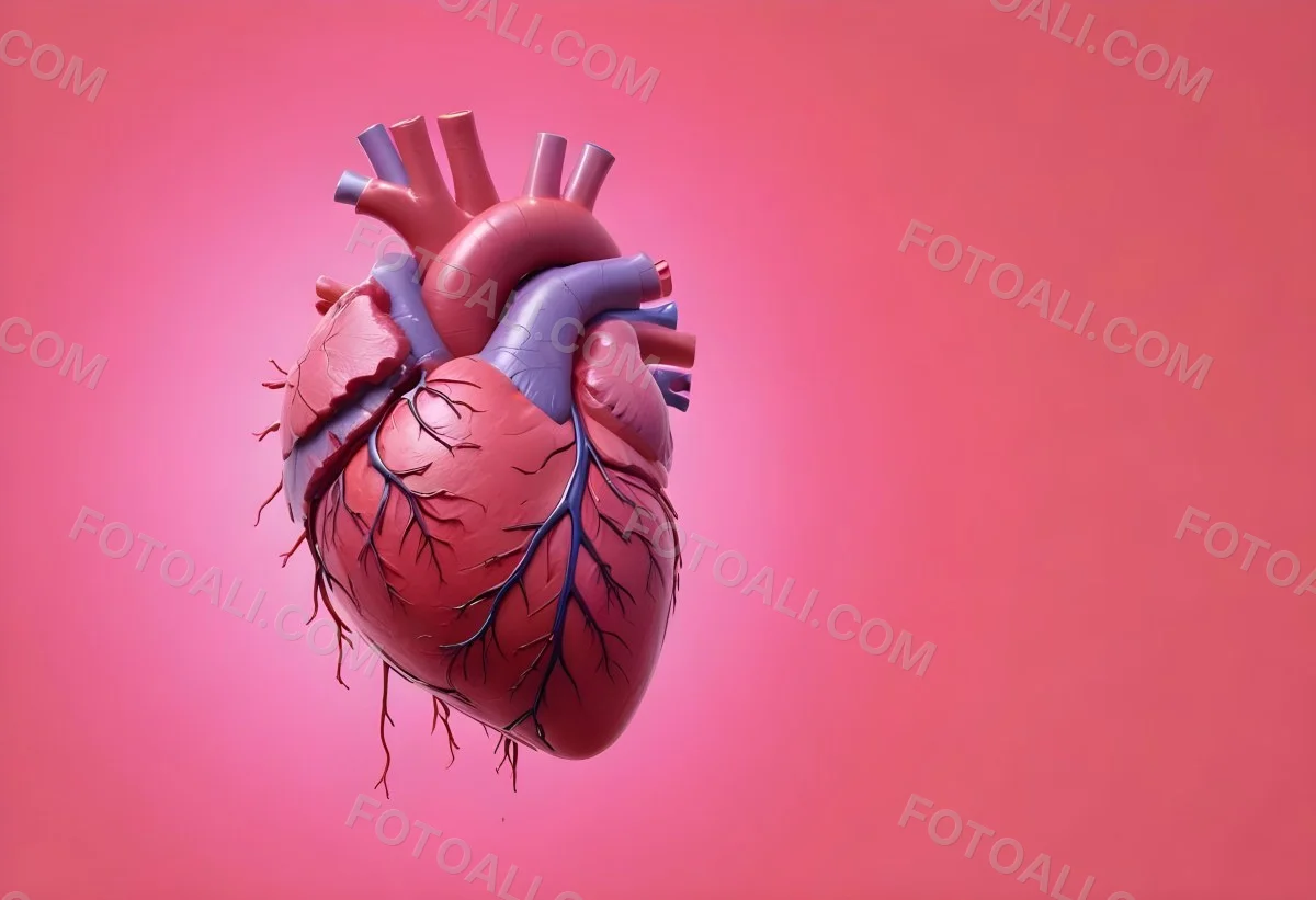 A Realistic Human Heart With Visible Veins And Arteries Detailed Texture Floating In The Air Vibrant Pink Background Dramatic Lighting Anatomical Accuracy Medical Illustration 45 E9f4