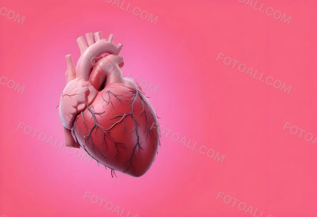 A Realistic Human Heart With Visible Veins And Arteries Detailed Texture Floating In The Air Vibrant Pink Background Dramatic Lighting Anatomical Accuracy Medical Illustration 47 3b89