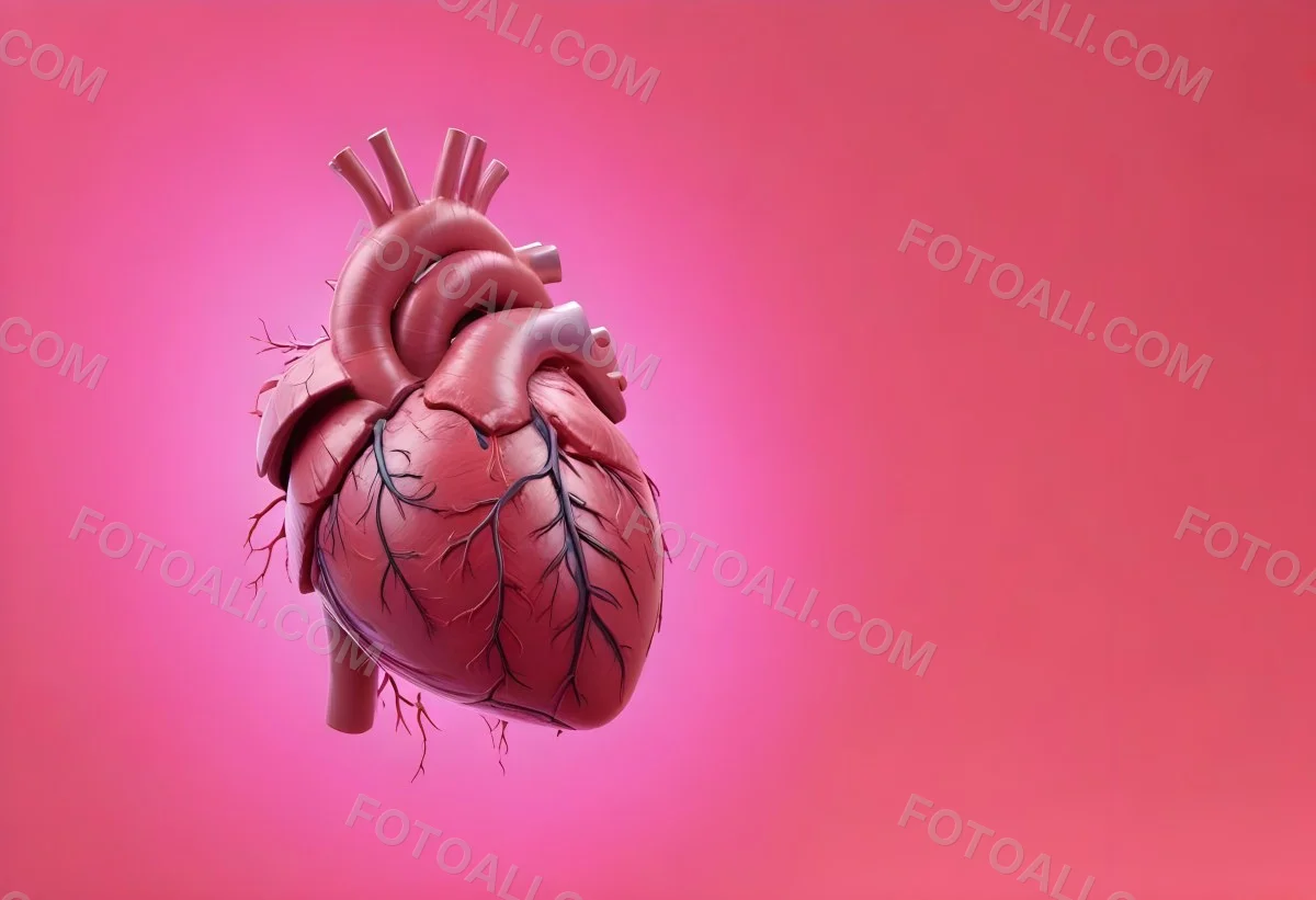 A Realistic Human Heart With Visible Veins And Arteries Detailed Texture Floating In The Air Vibrant Pink Background Dramatic Lighting Anatomical Accuracy Medical Illustration 5 503b