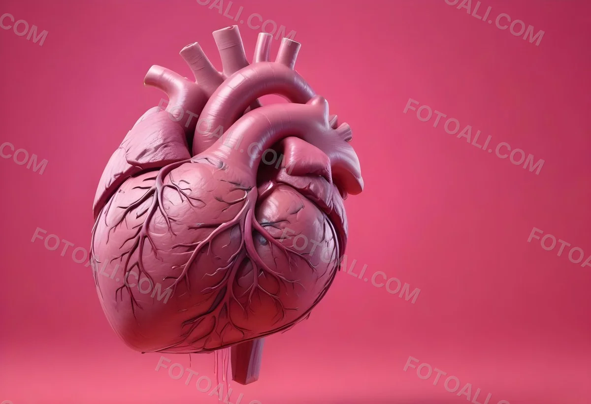 A Realistic Human Heart With Visible Veins And Arteries Detailed Texture Floating In The Air Vibrant Pink Background Dramatic Lighting Anatomical Accuracy Medical Illustration 6 1419