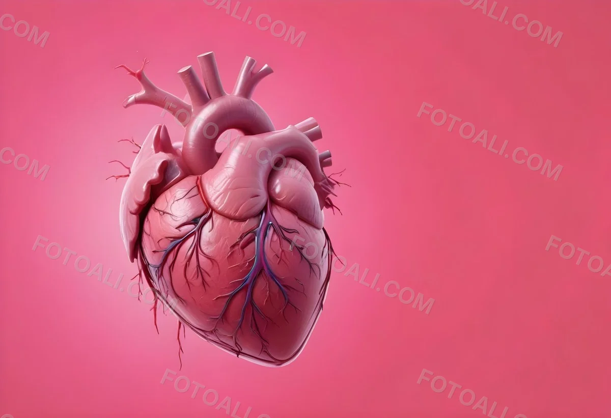 A Realistic Human Heart With Visible Veins And Arteries Detailed Texture Floating In The Air Vibrant Pink Background Dramatic Lighting Anatomical Accuracy Medical Illustration 7 Bd87