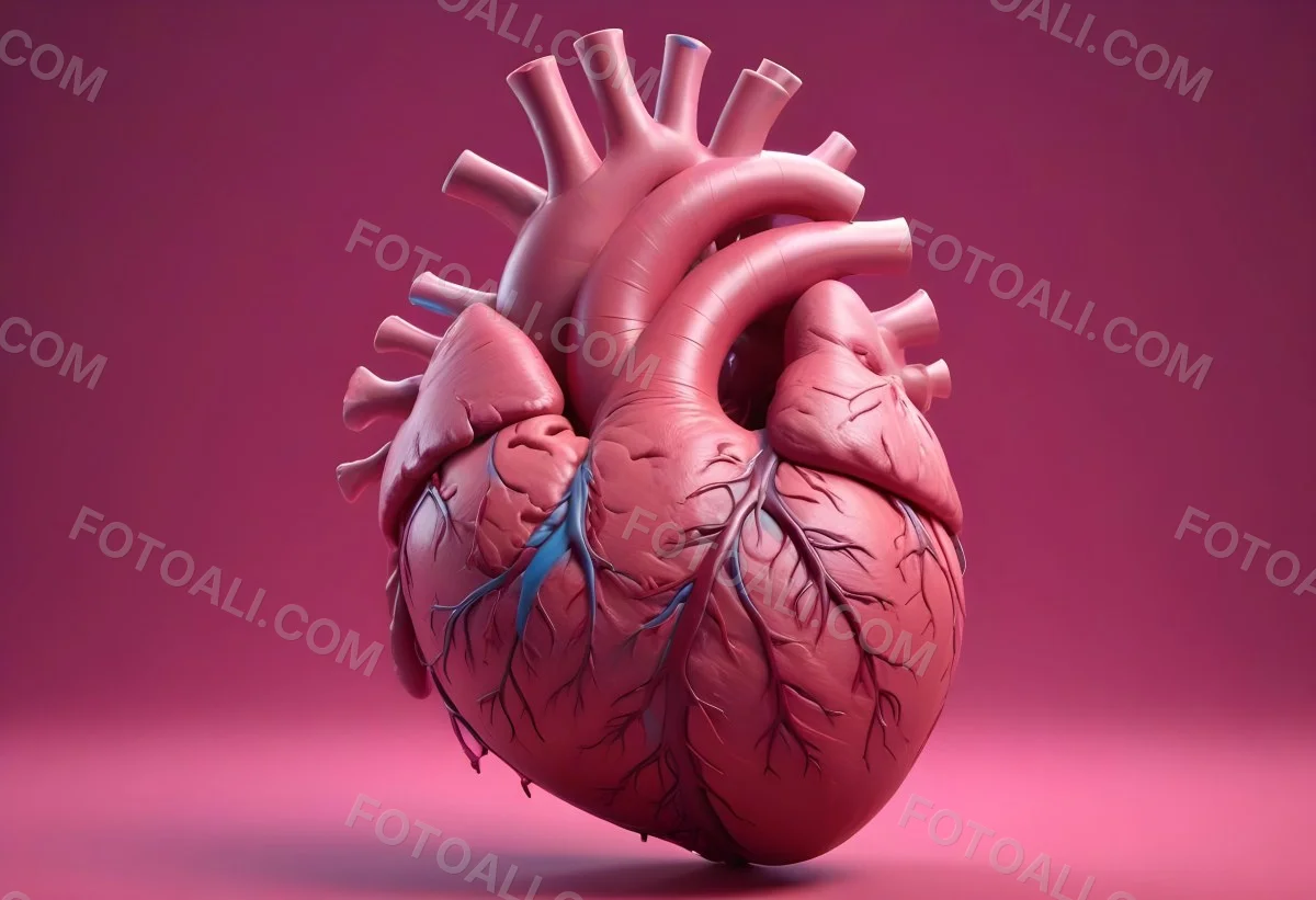 A Realistic Human Heart With Visible Veins And Arteries Detailed Texture Floating In The Air Vibrant Pink Background Dramatic Lighting Anatomical Accuracy Medical Illustration 8 6d84