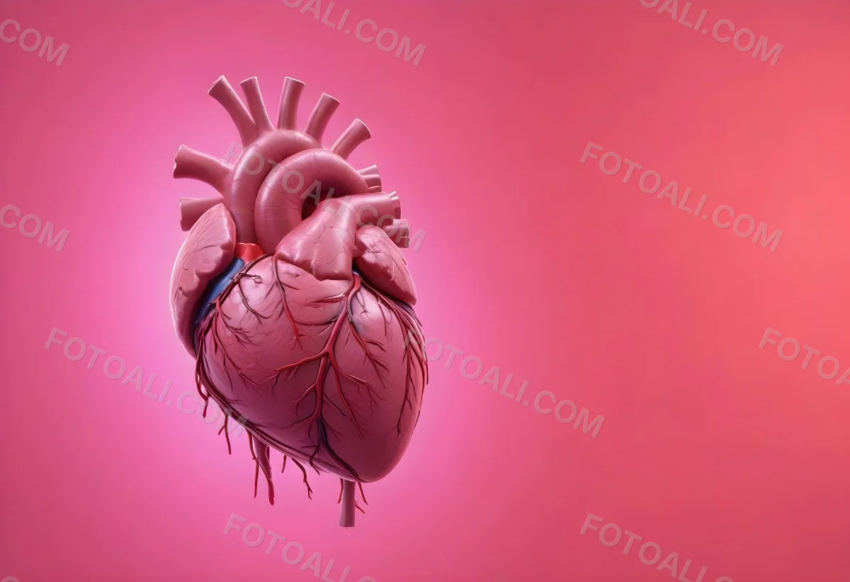 A Realistic Human Heart With Visible Veins And Arteries Detailed Texture Floating In The Air Vibrant Pink Background Dramatic Lighting Anatomical Accuracy Medical Illustration 9 4993