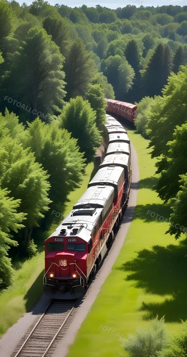 A Red And Gray Freight Train With The Number 108 On The Front Curving Through A Green Tree Lined Landscape On A Sunny Day 11 66dd
