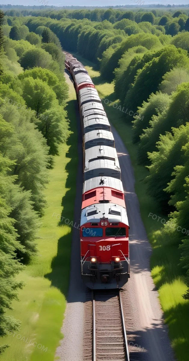 A Red And Gray Freight Train With The Number 108 On The Front Curving Through A Green Tree Lined Landscape On A Sunny Day 26 Aa3b