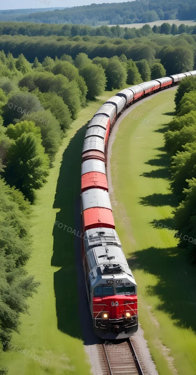 A Red And Gray Freight Train With The Number 108 On The Front Curving Through A Green Tree Lined Landscape On A Sunny Day 9 Ca1a
