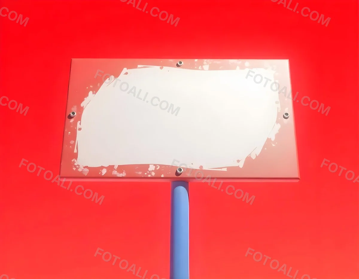 A Red And White Sign On A Pole Against A Red Sky The Sign Is Blank The Pole Is Blue 1 E6f1