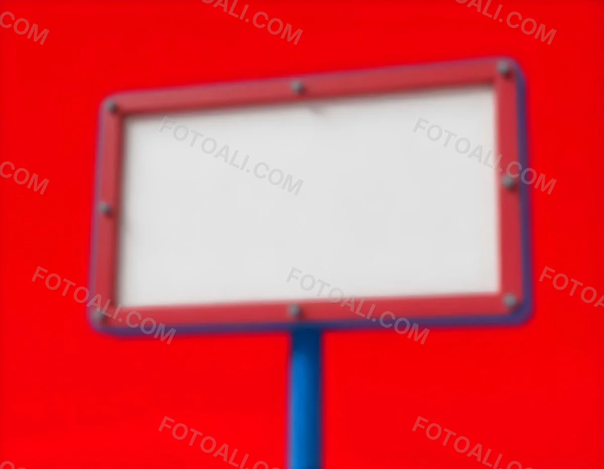 A Red And White Sign On A Pole Against A Red Sky The Sign Is Blank The Pole Is Blue 13 1a8b