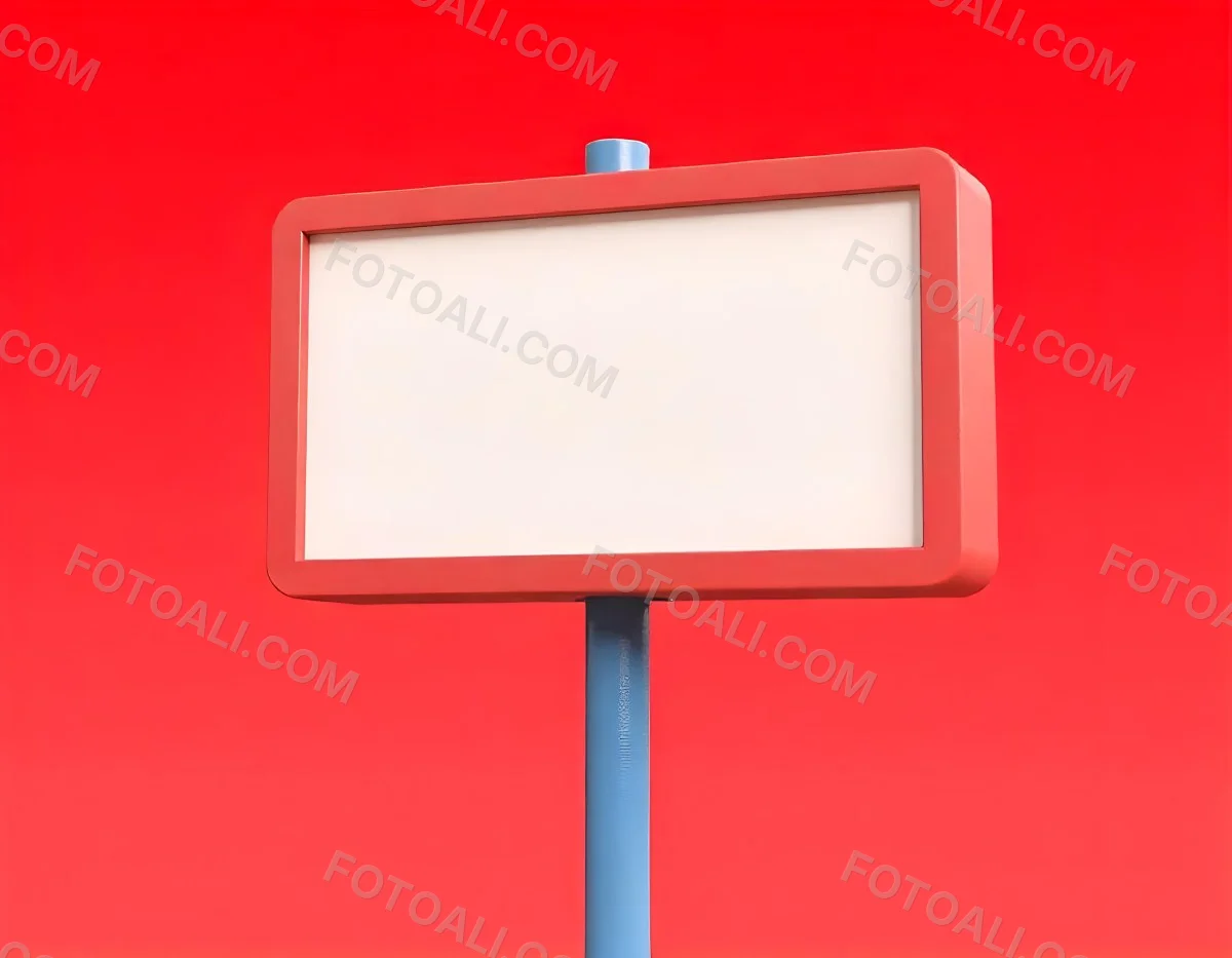 A Red And White Sign On A Pole Against A Red Sky The Sign Is Blank The Pole Is Blue 14 782d