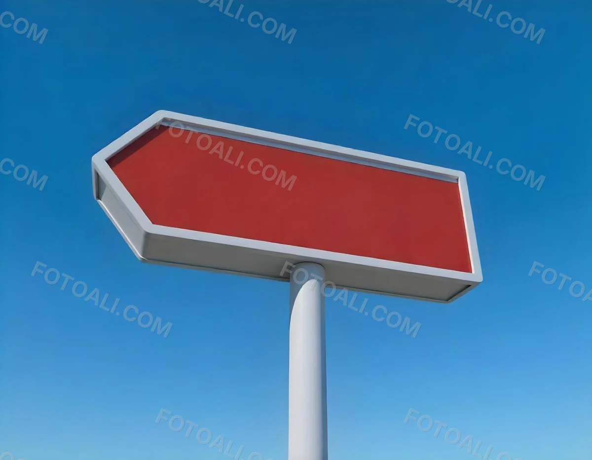 A Red And White Sign On A Pole Against A Red Sky The Sign Is Blank The Pole Is Blue 16 F17d