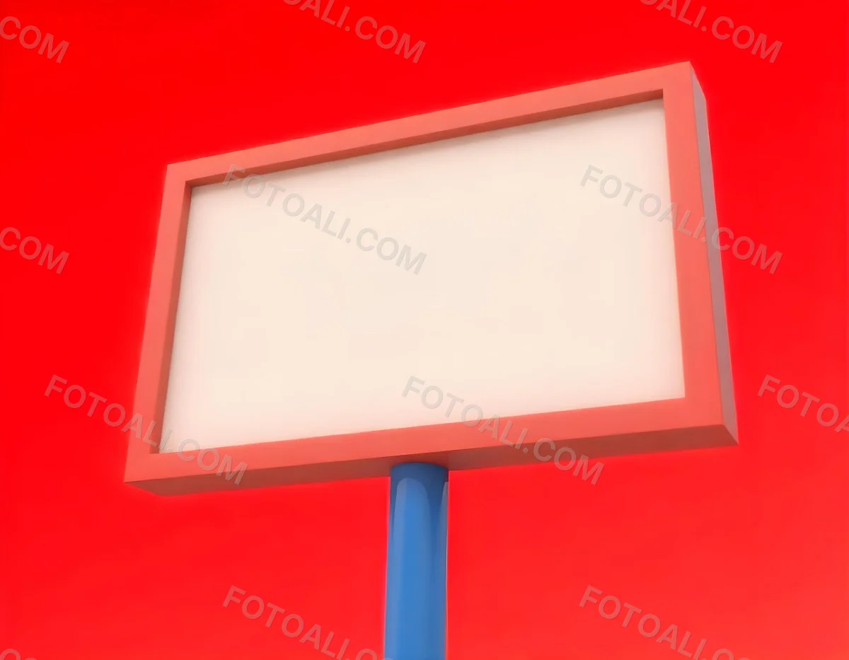 A Red And White Sign On A Pole Against A Red Sky The Sign Is Blank The Pole Is Blue 17 7959
