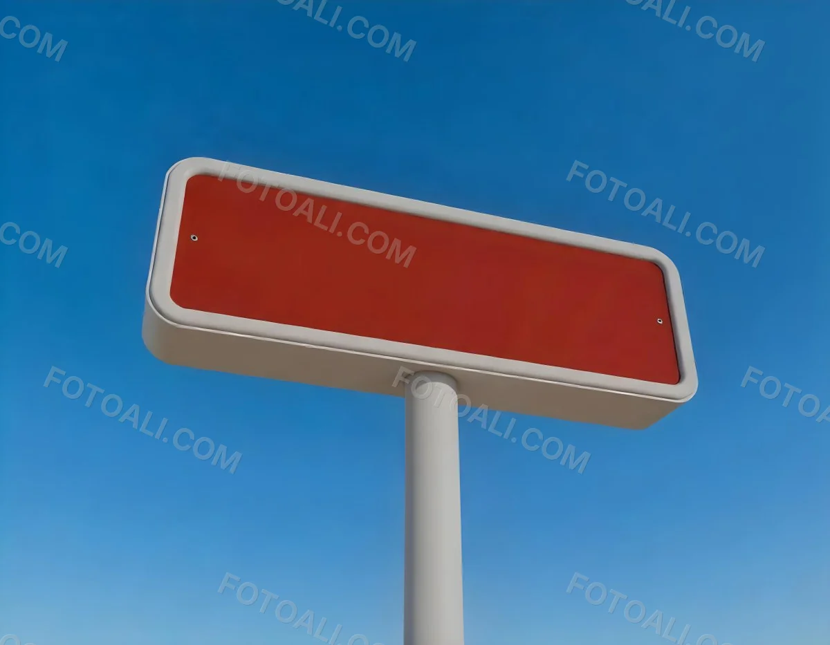 A Red And White Sign On A Pole Against A Red Sky The Sign Is Blank The Pole Is Blue 18 B877