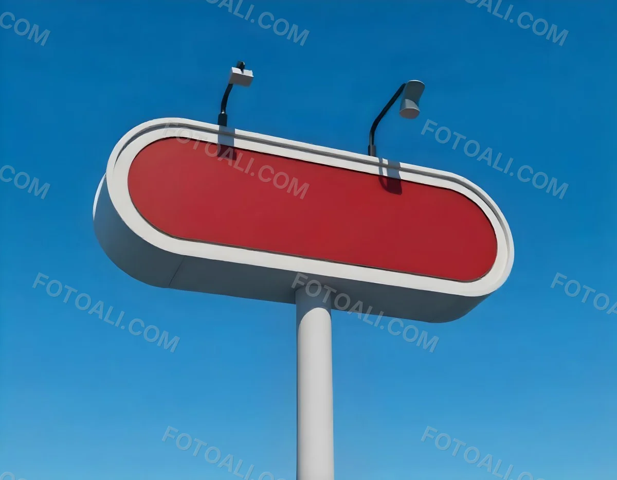 A Red And White Sign On A Pole Against A Red Sky The Sign Is Blank The Pole Is Blue 19 17bf