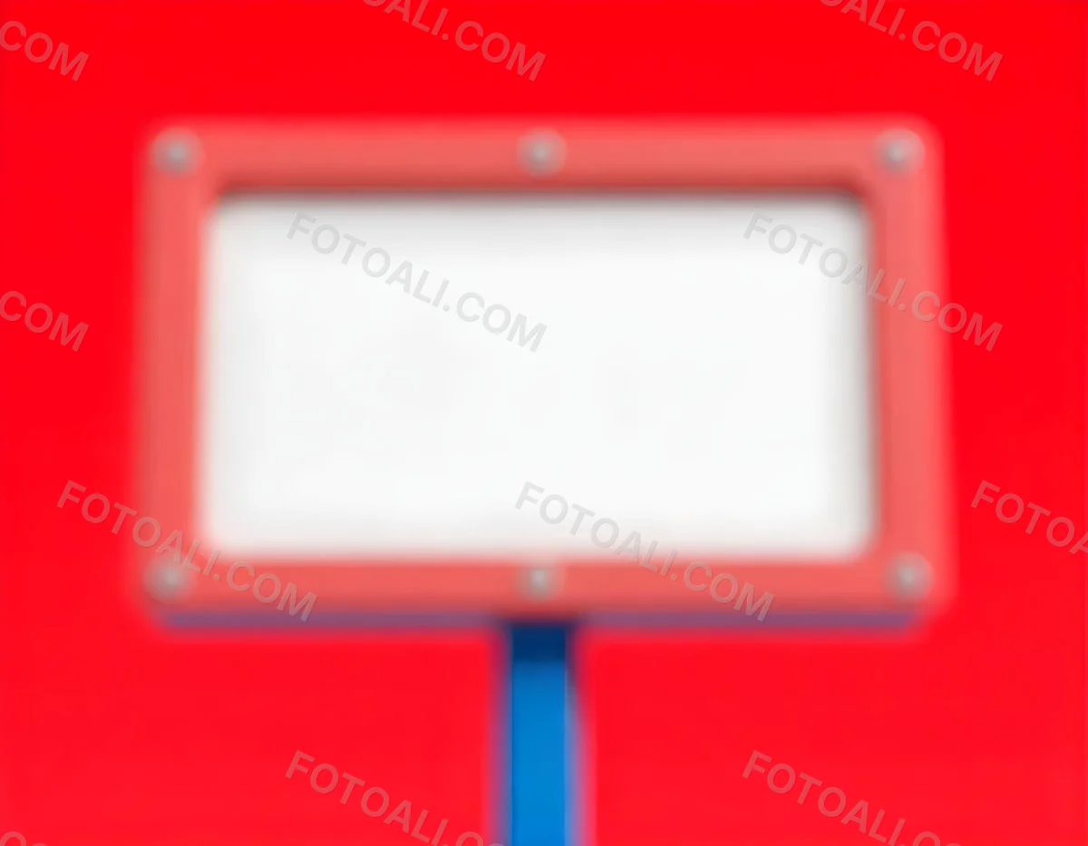A Red And White Sign On A Pole Against A Red Sky The Sign Is Blank The Pole Is Blue 2 236a
