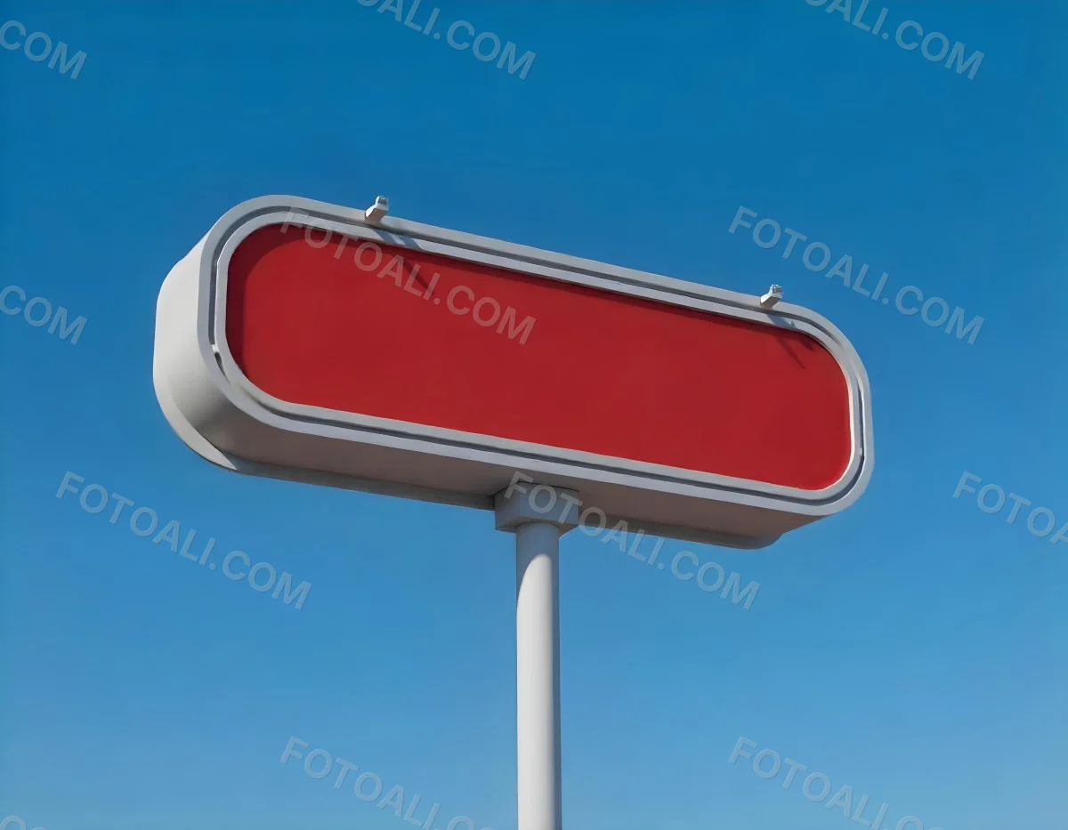A Red And White Sign On A Pole Against A Red Sky The Sign Is Blank The Pole Is Blue 3 0e8a