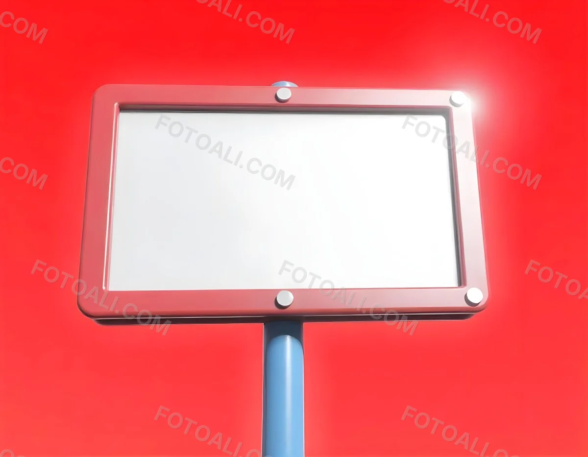 A Red And White Sign On A Pole Against A Red Sky The Sign Is Blank The Pole Is Blue 4 C34d