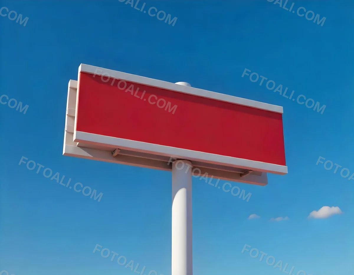 A Red And White Sign On A Pole Against A Red Sky The Sign Is Blank The Pole Is Blue 5 3171