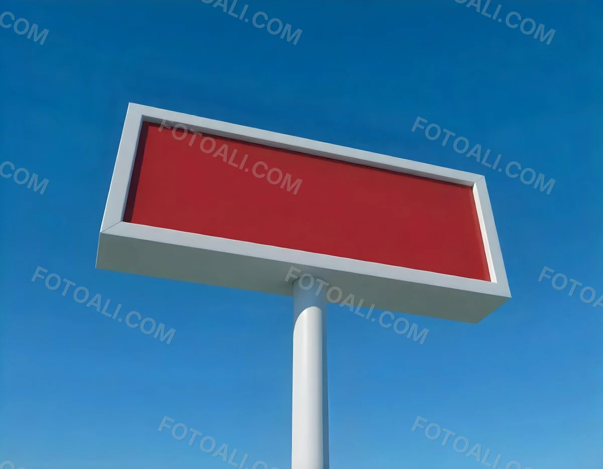 A Red And White Sign On A Pole Against A Red Sky The Sign Is Blank The Pole Is Blue 6 5978