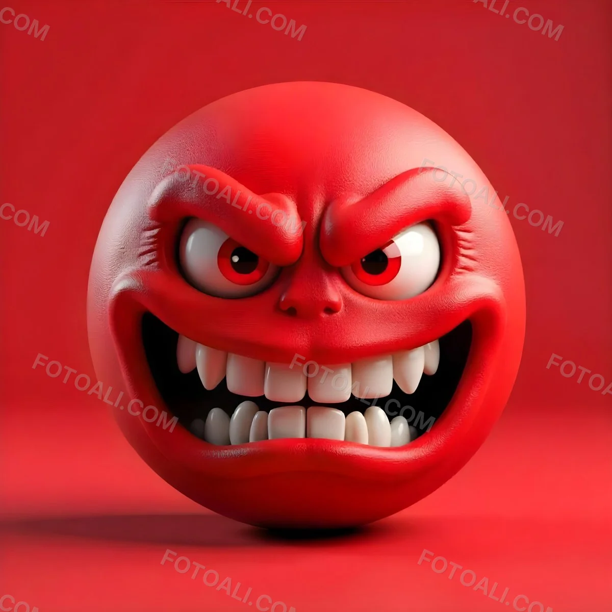 A Red Angry Emoji With White Teeth And Red Eyes On A Red Background 25 3b54