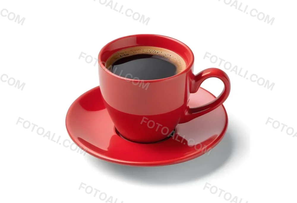 A Red Ceramic Cup Filled With A Creamy Latte With A Heart Shaped Design Made From The Foam On Top Sitting On A Matching Red Saucer 10 C8c0