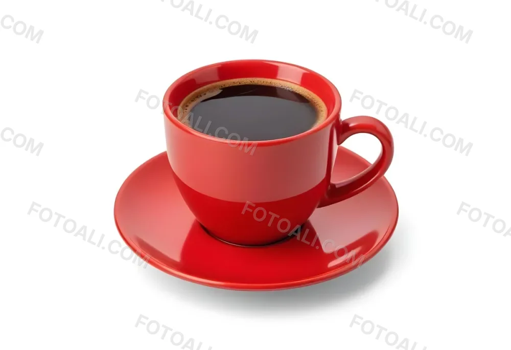 A Red Ceramic Cup Filled With A Creamy Latte With A Heart Shaped Design Made From The Foam On Top Sitting On A Matching Red Saucer 11 E898