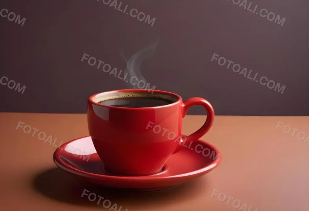 A Red Ceramic Cup Filled With A Creamy Latte With A Heart Shaped Design Made From The Foam On Top Sitting On A Matching Red Saucer 13 6c69