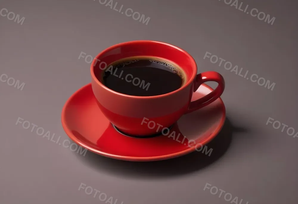 A Red Ceramic Cup Filled With A Creamy Latte With A Heart Shaped Design Made From The Foam On Top Sitting On A Matching Red Saucer 16 E919