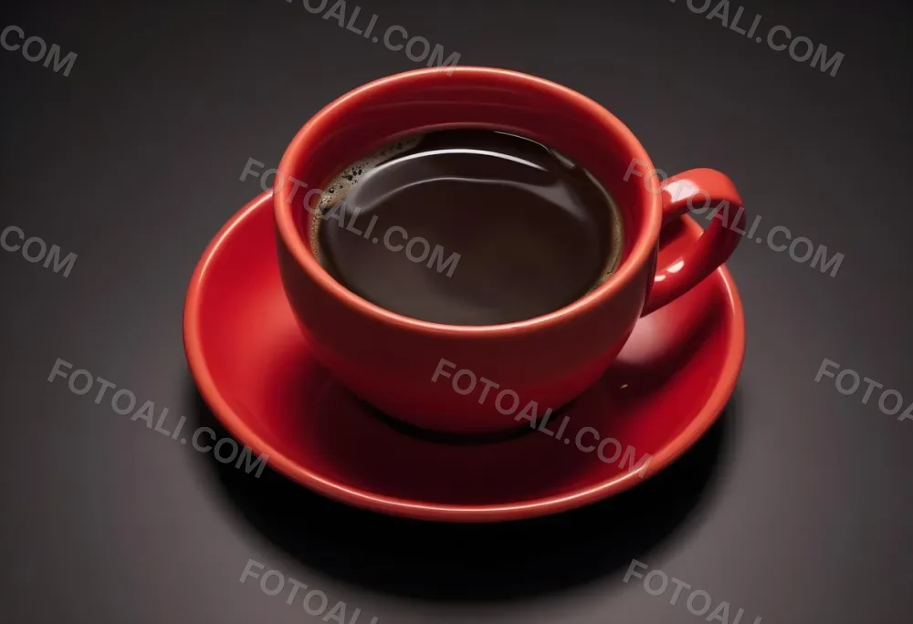A Red Ceramic Cup Filled With A Creamy Latte With A Heart Shaped Design Made From The Foam On Top Sitting On A Matching Red Saucer 18 Fdfb