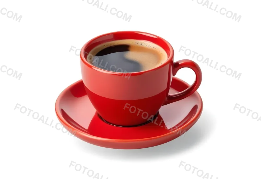 A Red Ceramic Cup Filled With A Creamy Latte With A Heart Shaped Design Made From The Foam On Top Sitting On A Matching Red Saucer 35 4b59