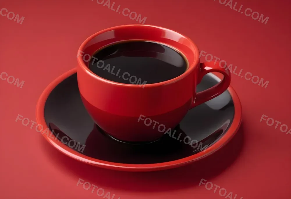 A Red Ceramic Cup Filled With A Creamy Latte With A Heart Shaped Design Made From The Foam On Top Sitting On A Matching Red Saucer 49 69e0