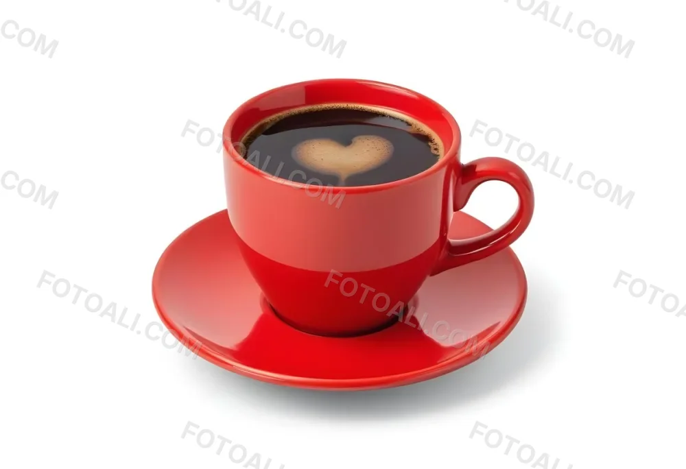 A Red Ceramic Cup Filled With A Creamy Latte With A Heart Shaped Design Made From The Foam On Top Sitting On A Matching Red Saucer 5 0ddc