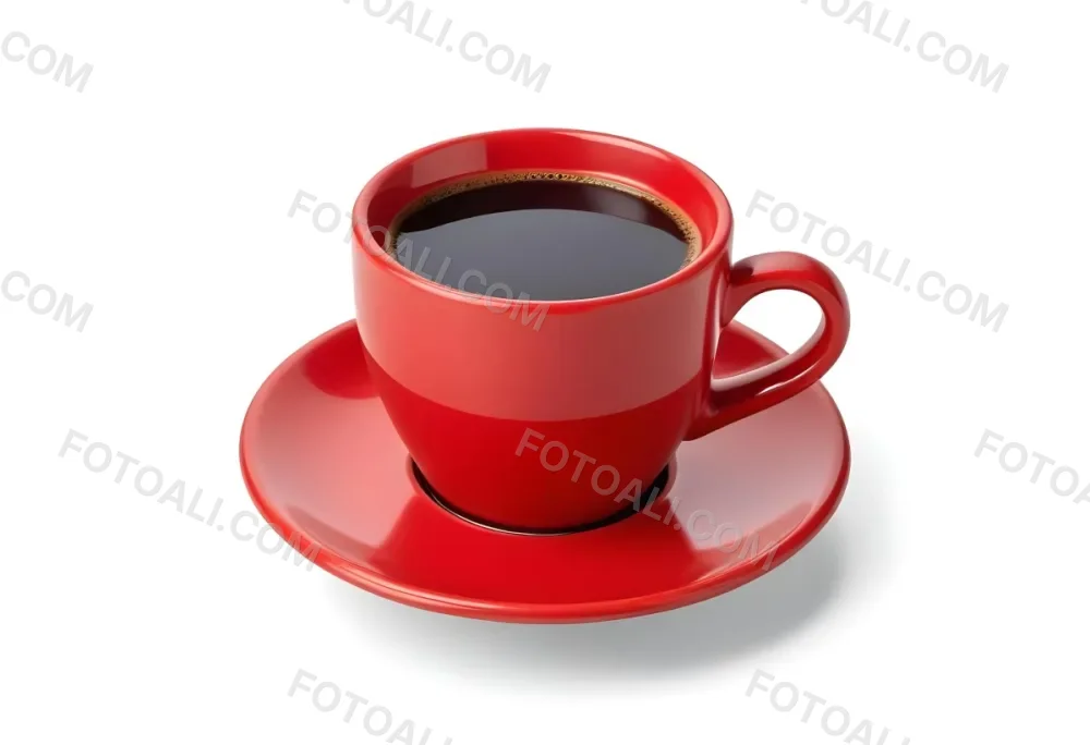 A Red Ceramic Cup Filled With A Creamy Latte With A Heart Shaped Design Made From The Foam On Top Sitting On A Matching Red Saucer 50 137c