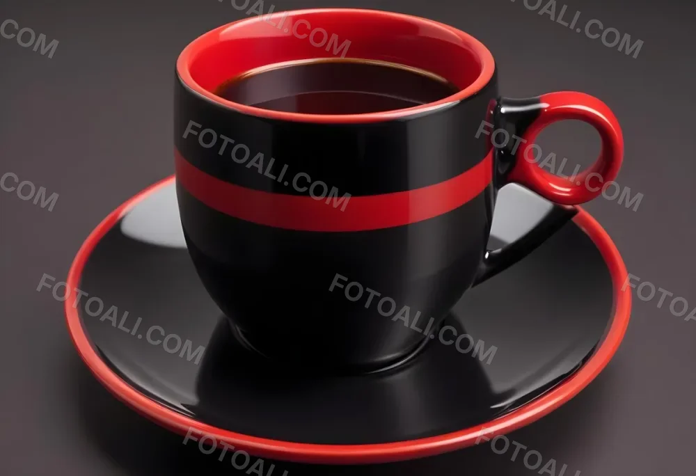 A Red Ceramic Cup Filled With A Creamy Latte With A Heart Shaped Design Made From The Foam On Top Sitting On A Matching Red Saucer 51 6866