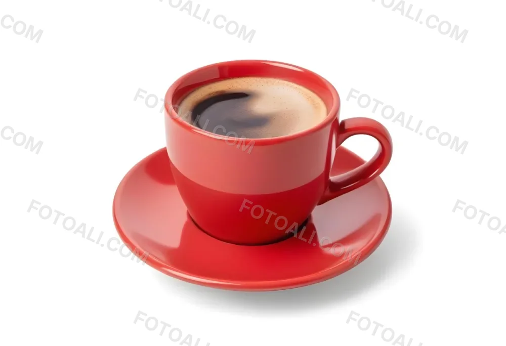 A Red Ceramic Cup Filled With A Creamy Latte With A Heart Shaped Design Made From The Foam On Top Sitting On A Matching Red Saucer 8 C0cd