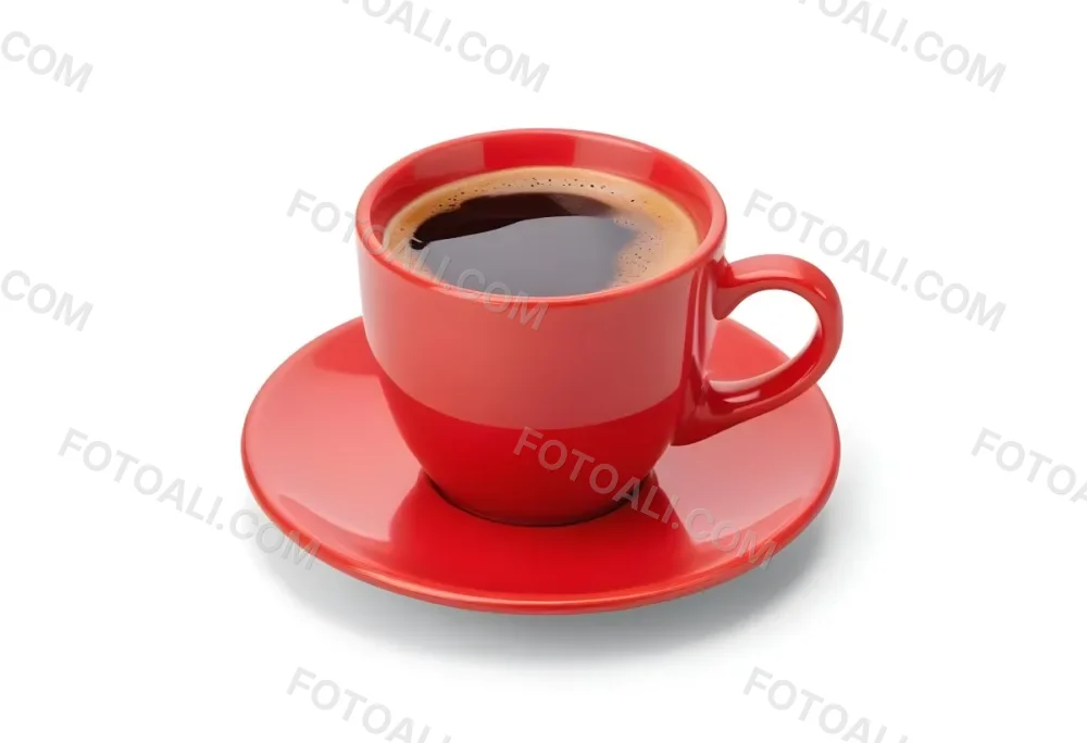 A Red Ceramic Cup Filled With A Creamy Latte With A Heart Shaped Design Made From The Foam On Top Sitting On A Matching Red Saucer 9 8e6e