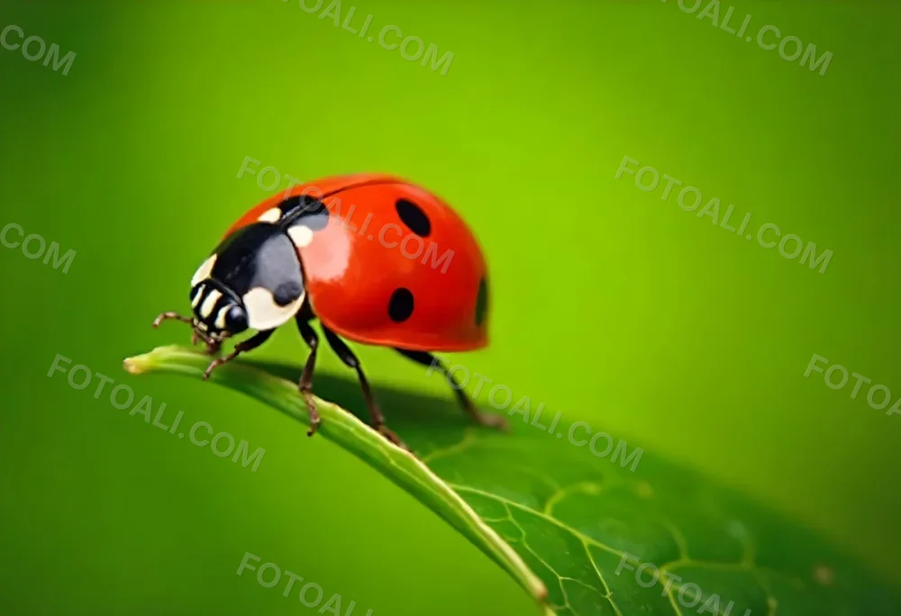 A Red Ladybug On A Green Leaf Against A Blurred Green Background 11 3f9d